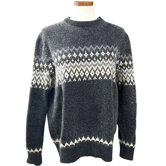 Tommy Hilfiger Fair Isle Nordic Sweater L Gray White Knit Cottage Academia - Picture 1 of 11